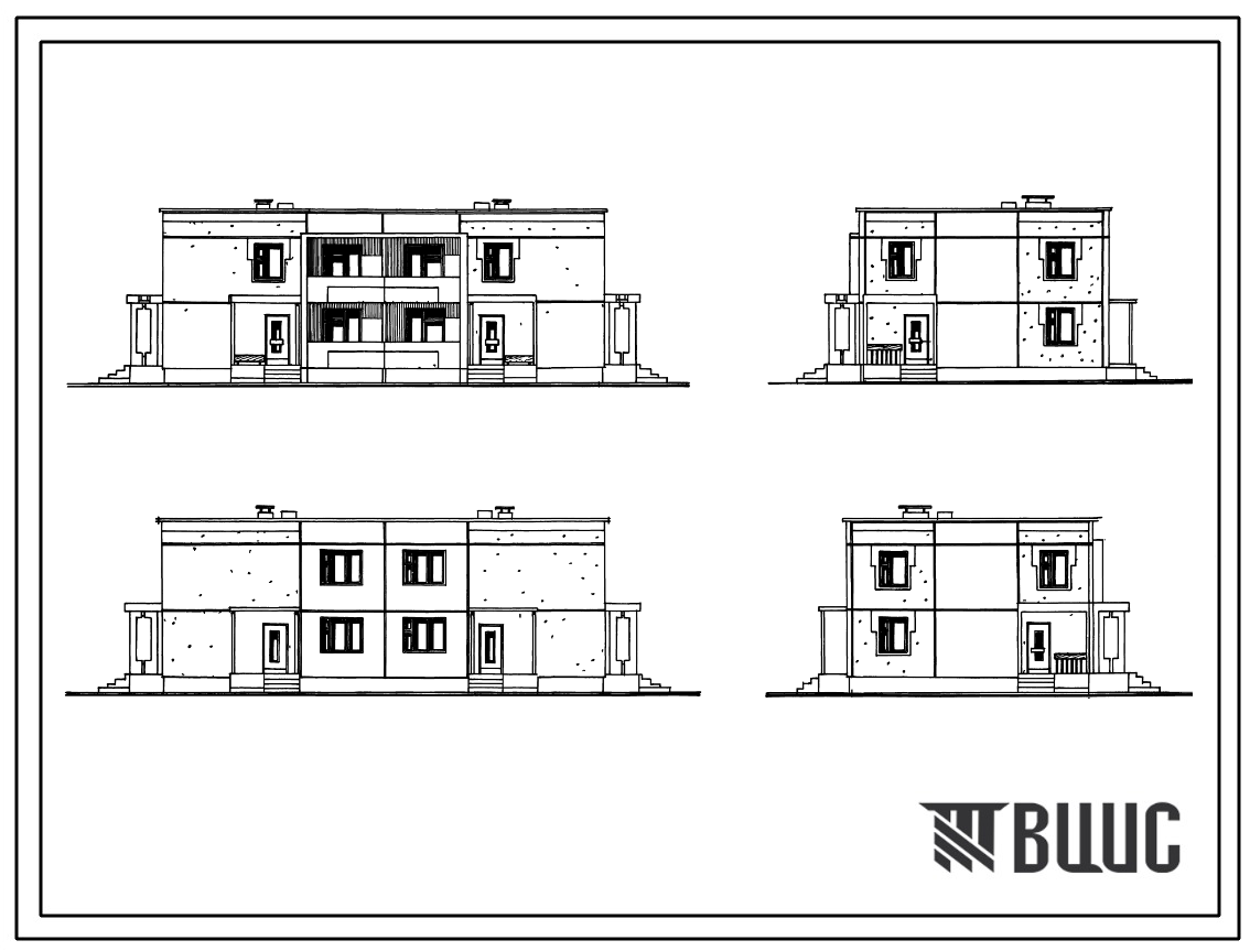 Типовой проект 171-210-41.86 Двухэтажный дом на 4 двухкомнатные квартиры типа 2Б с раздельными входами в квартиры