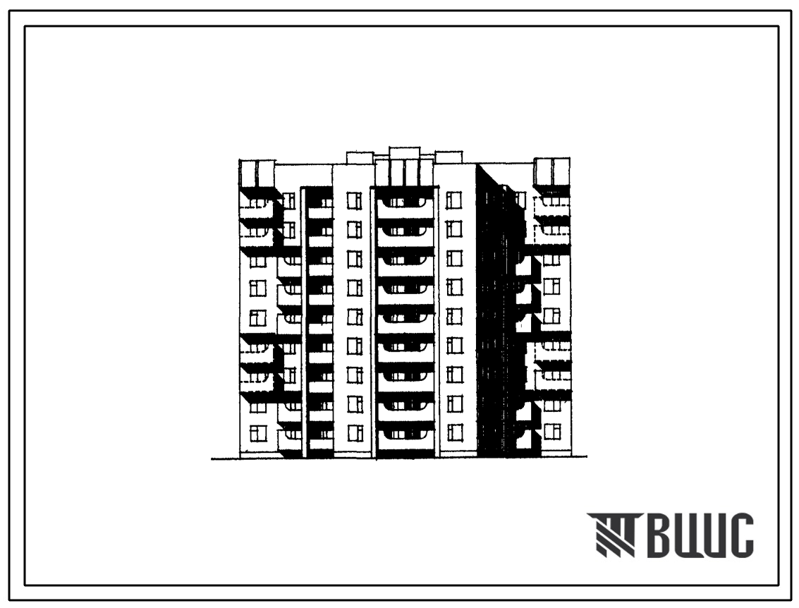 Фасады Типовой проект 87-0161.13.89 Блок-секция многолучевая 9-этажная 54-квартирная 1-1-2-2-3-3 /для строительства в УССР/
