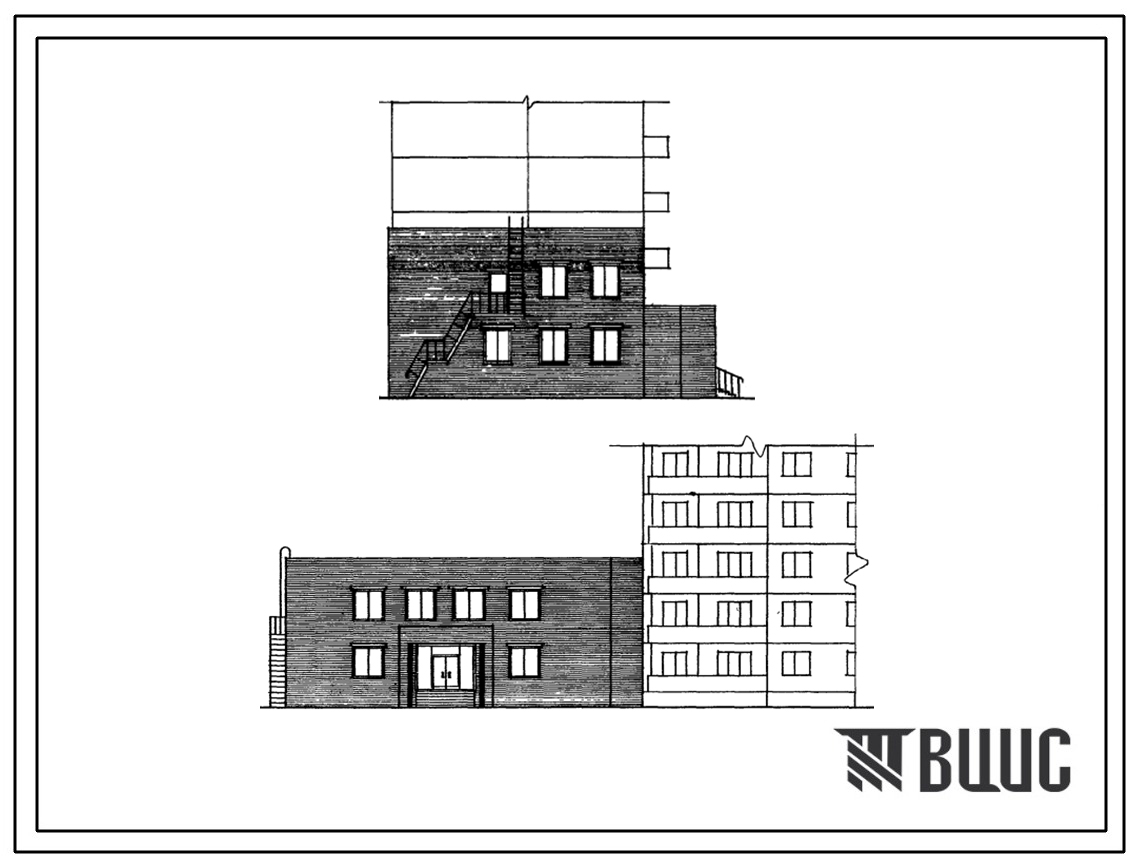 Типовой проект 264-28-2 Встроенно-пристроенный блок при жилых домах (стены кирпичные) отделения стройбанка на 20 сотрудников.