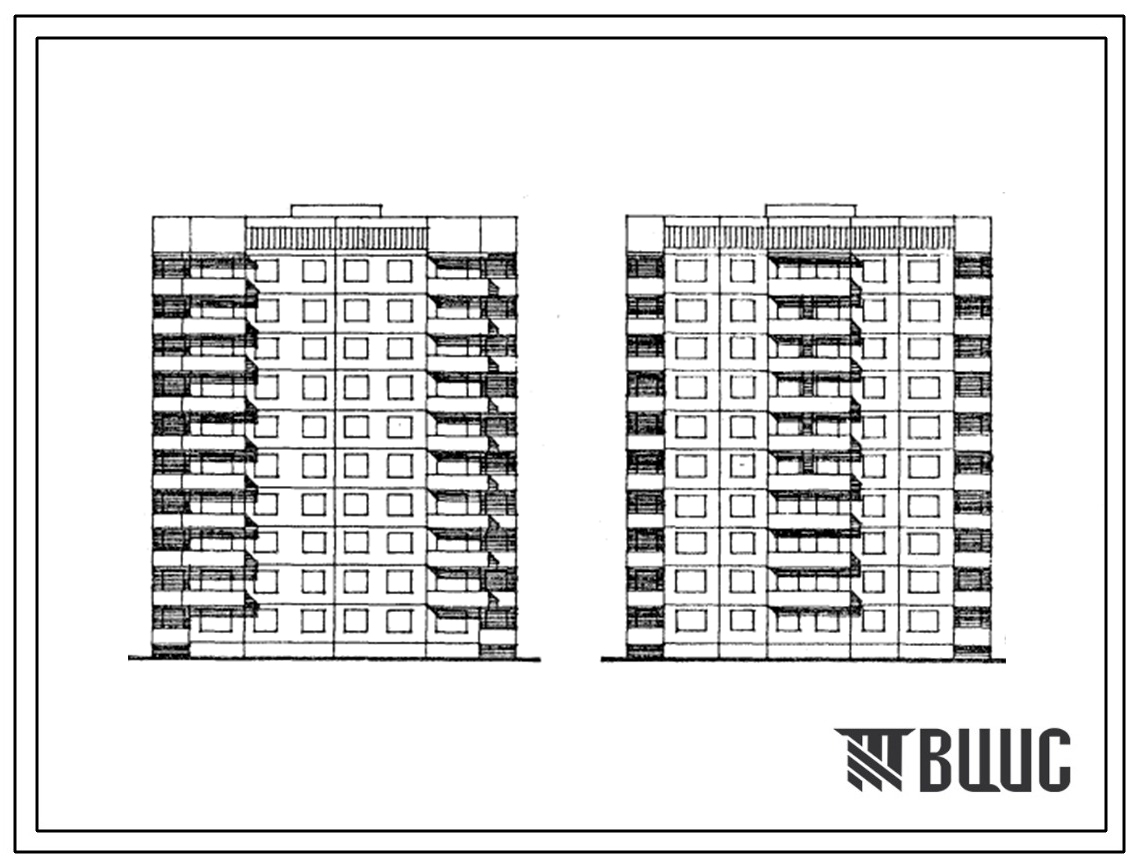 Типовой проект 90-138.3.13.87 Блок-секция рядовая 10-этажная 40-квартирная 2-2-3-3. Фасад 1 с однослойными панелями.