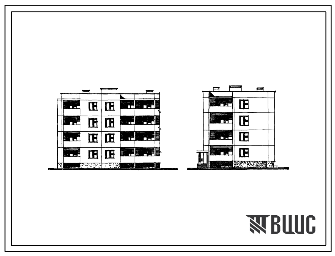 Фасады Типовой проект 210-026.2 Четырехэтажная 8-квартирная торцевая блок-секция с квартирами 3Б-4Б (левая)