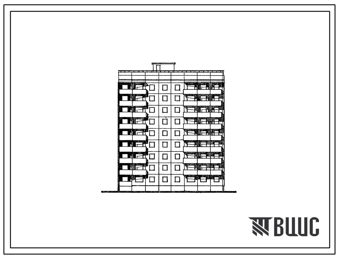 Фасады Типовой проект 94-039/1.2 9-этажная  торцовая блок-секция на 36 квартир, левая 1Б-2Б-3А-5Б