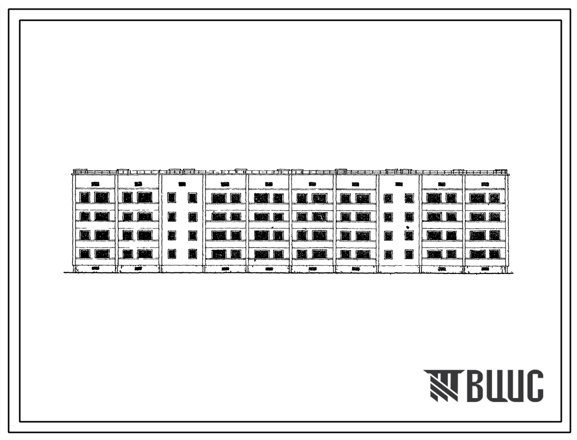 Типовой проект 115-208-5 Четырехэтажный четырехсекционный жилой дом на 48 квартир. (С поперечными несущими стенами).