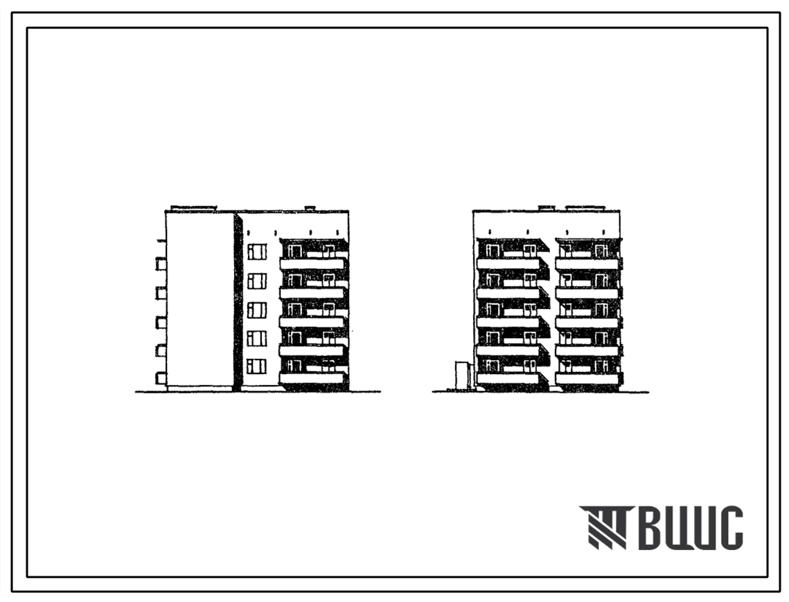 Фасады Типовой проект 67-013с/1.2 Пятиэтажная блок-секция на 15 квартир угловая (Т-образная) 2Б, 2Б,2Б (левая)
