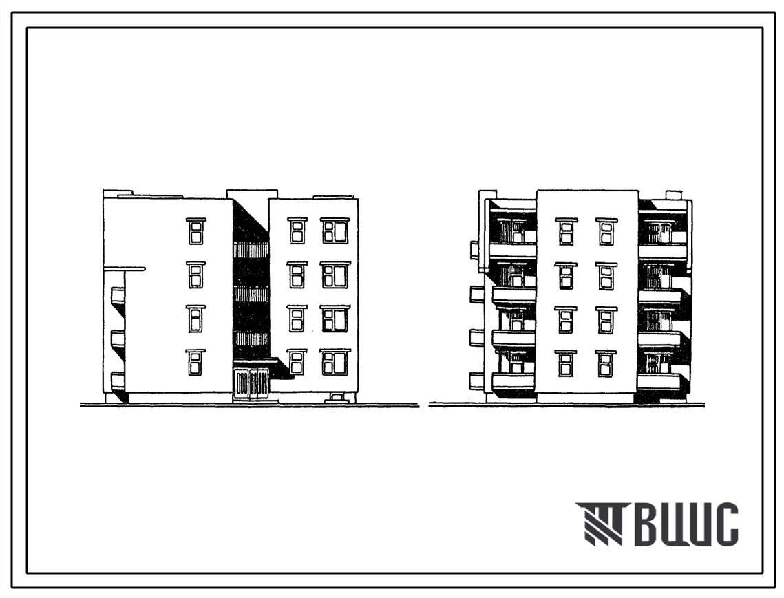 Типовой проект 89-0110.13.86 Четырехэтажная торцово-угловая блок-секция на 12 квартир (левая). Для Белорусской ССР