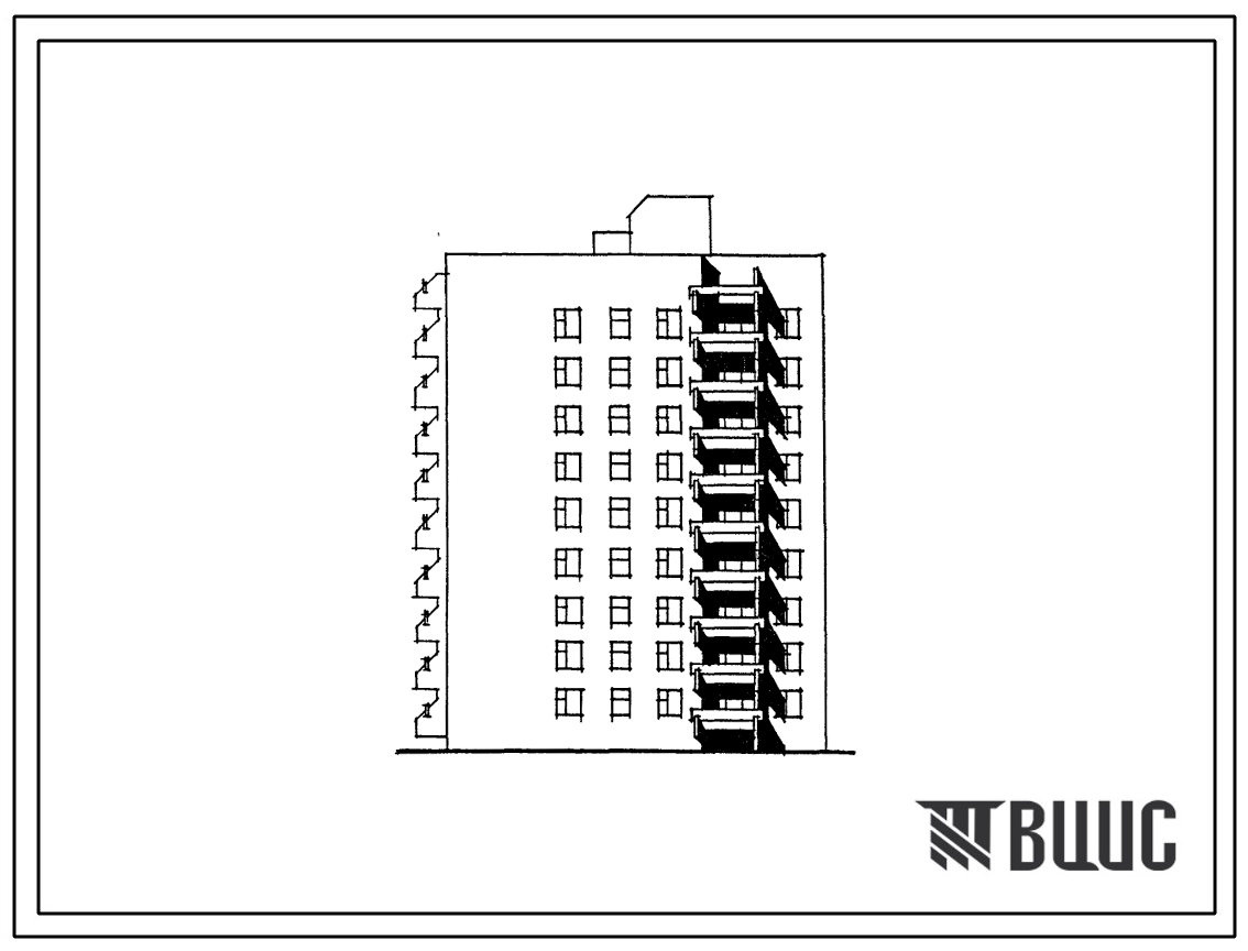 Фасады Типовой проект 177-05пв.87 9-этажная блок-секция торцевая 2, 2, 2, 2 /левая/ 36-квартирная