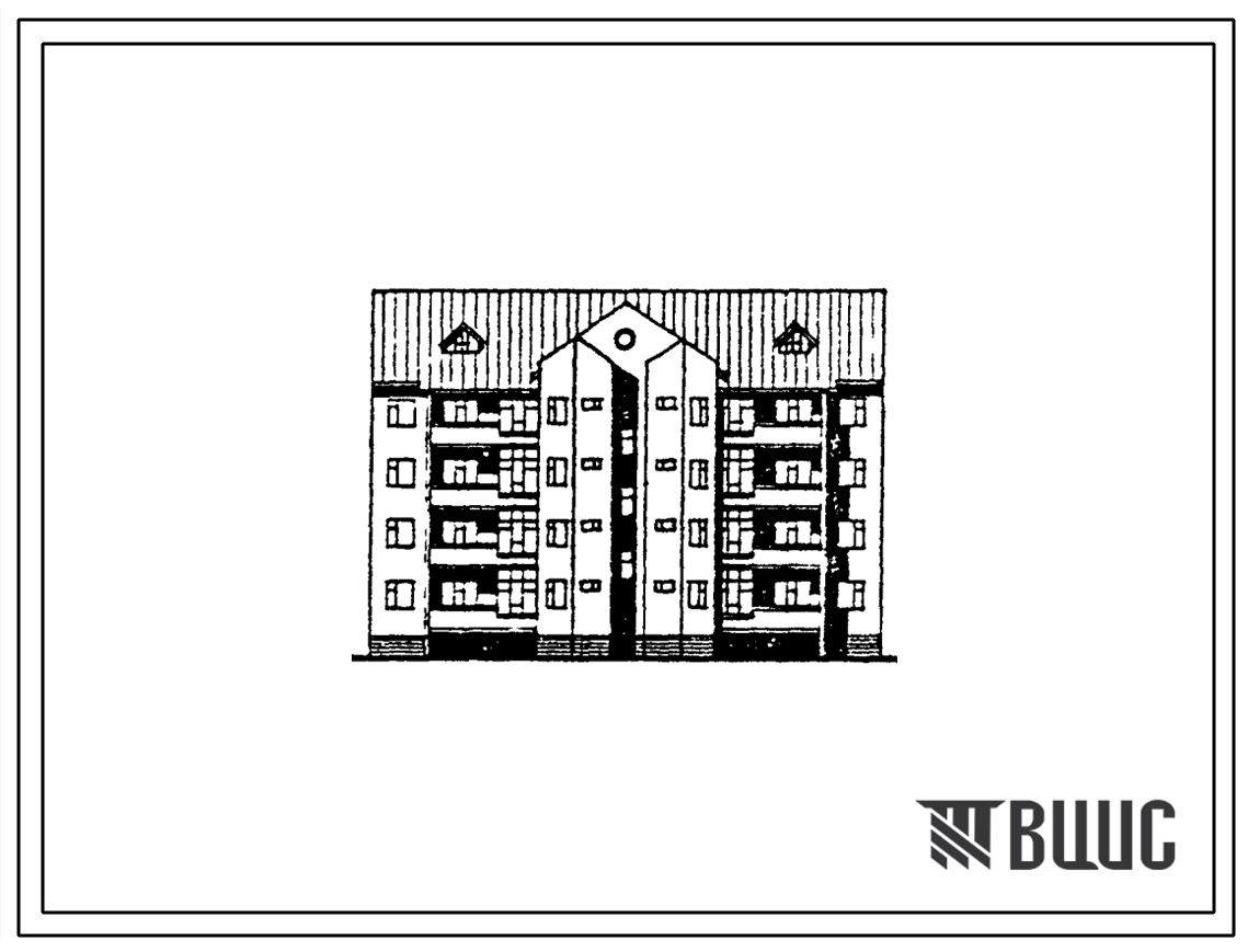 Типовой проект 000-974.13.93 Блок-секция рядовая 4-этажная 11-квартирная 3-2-3 со стенами из кирпича