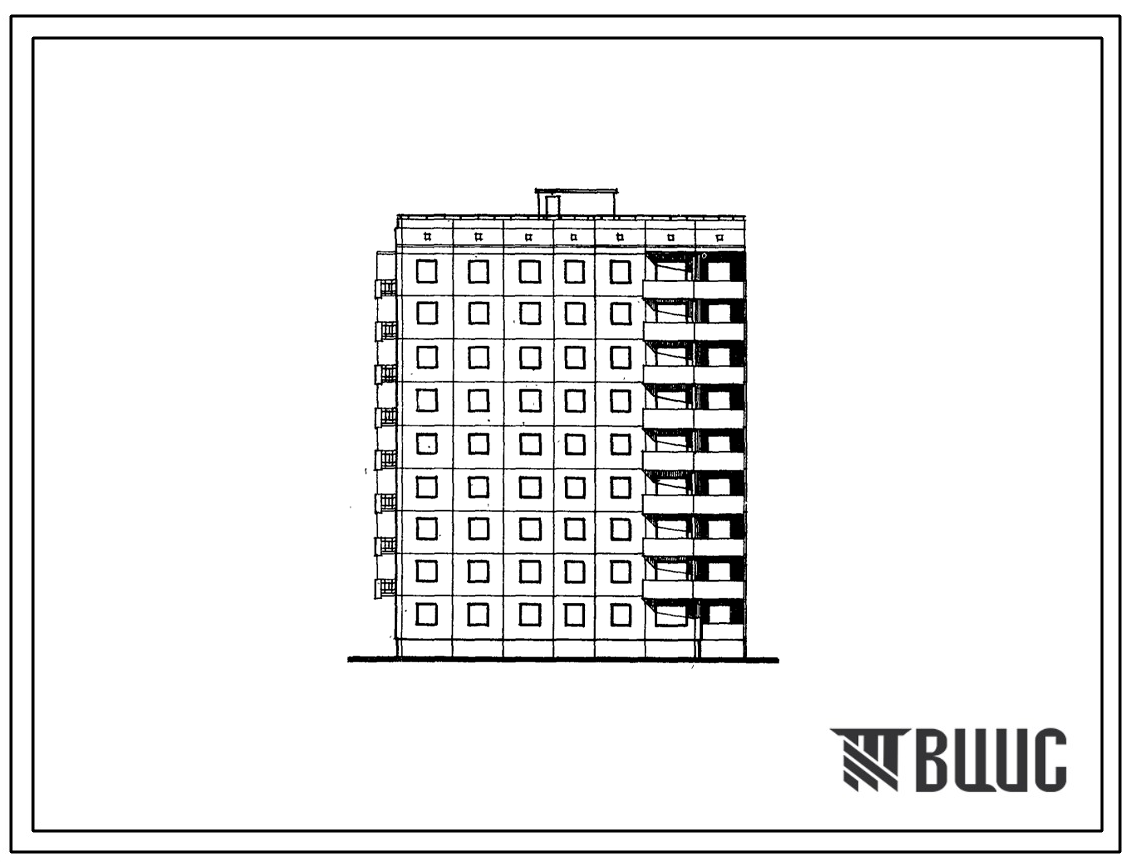 Фасады Типовой проект 94-026/1.2 Блок-секция 9-этажная 36-квартирная рядовая с торцовая, левая 2Б-2Б-2Б-3Б