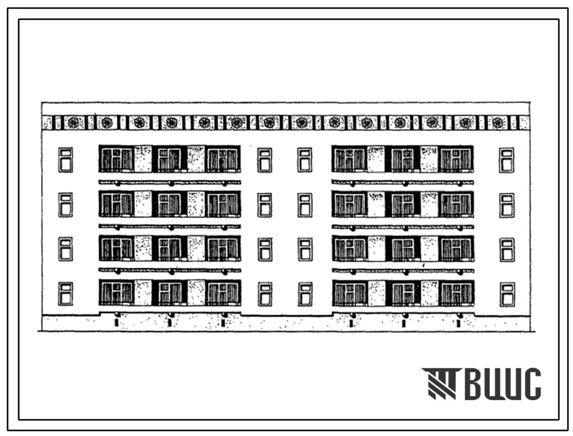 Типовой проект 63-044с.13.86 Блок-секция 4-этажная 16-квартирная рядовая с торцовыми окончаниями 3А.4А-5Б.2Б (для Азербайджанской ССР)