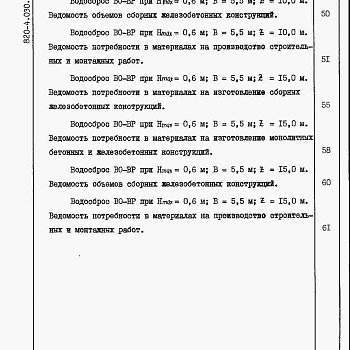 Состав фльбома. Типовой проект 820-4-030.88Альбом 5 Водосбросы на расход воды до 25 м3/с. Ведомость потребности в материалах.     