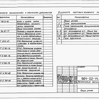 Состав фльбома. Типовой проект 904-02-14.85Альбом 14 Приточная вентиляционная камера прямоточная с одной секцией воздухонагревателя и секцией орошения. Переключаемая на режим дежурного отопления. Электрическая система регулирования